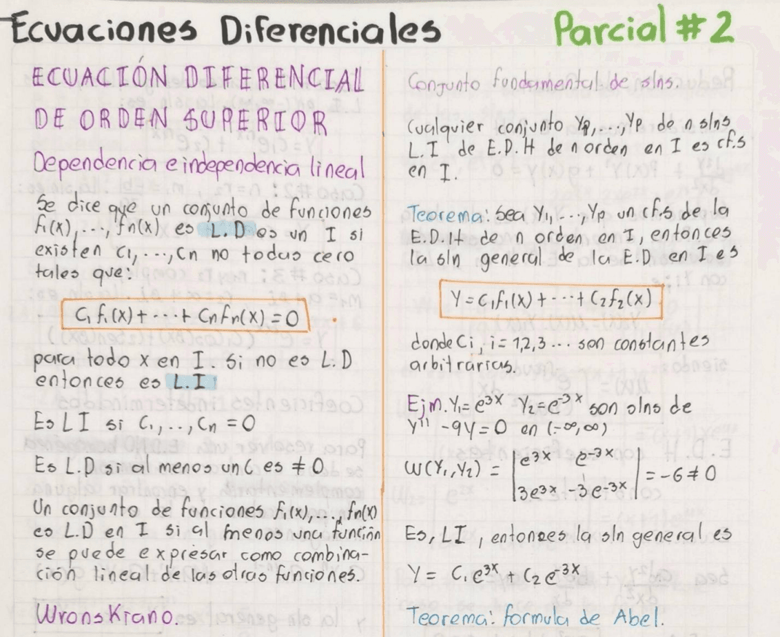 Ecuaciones Diferenciales exam with solutions