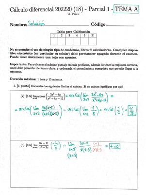 Calculus exam paper with handwritten solutions