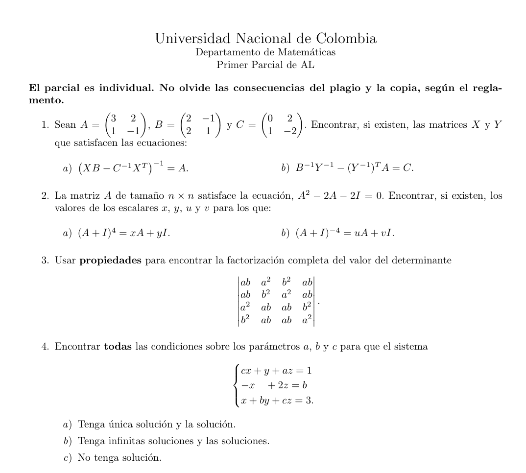 Álgebra Lineal, examen con soluciones